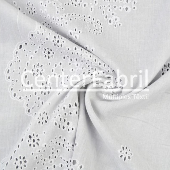 Tecido Laise Cambraia Branco Barrado Import Larg 140cm - Bordado em 1,25m 100%Algodão ref.170109.003