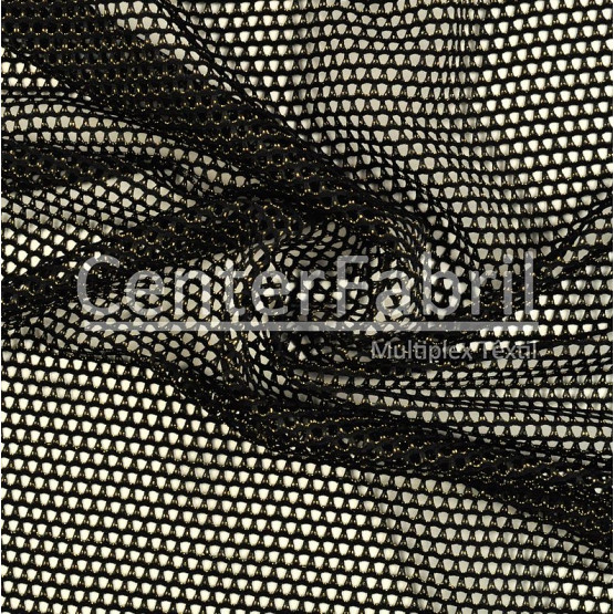 Tecido Malha Arrastao Metálico Preto/Dourado Lg 170cm 88%Poliester 6%Elastano 3%Fibra Metaliz.3%Poliamida 150gr/m² - Preço por metro - Conserv1-I-H/2-2/3-3/5-3/6-8