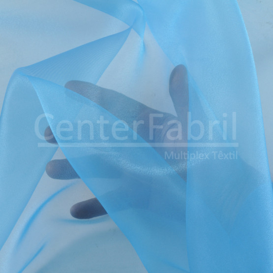 Organza Cristal Azul Turquesa com brilho Lg.147cm 100%Poliester