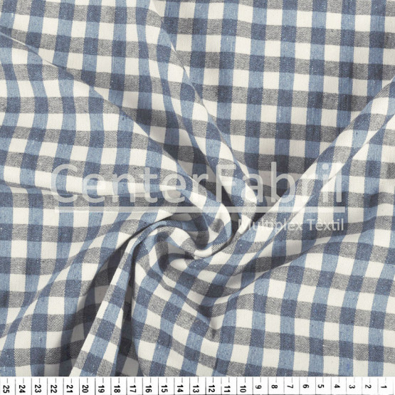 Tecido Reciclado Xadrez Jeans e Marinho Largura 140cm 71%Algodão 28%Poliester 1%Elastano Conserv 1-H/2-2/3-3/4-4/5-2/6-1