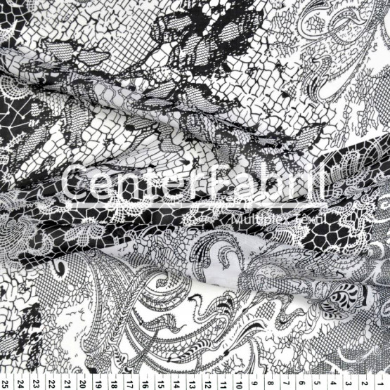 Tecido Mousseline Chiffon Estampado Branco e Preto Larg 147cm 100%Poliester.Conserv1-N/2-2/3-2/4-5/5-3/6-1