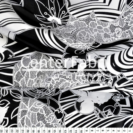 Tecido Mousseline Chiffon Estampado Branco e Preto Larg 147cm 100%Poliester.Conserv1-N/2-2/3-2/4-5/5-3/6-1