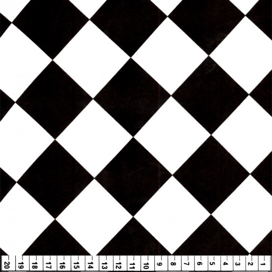 Tecido Cetim Estampa Losango Branco e Preto 100% Poliester