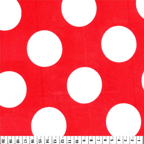 Tecido Cetim Estampa Bolas Brancas e Fundo Vermelho 100% Poliester