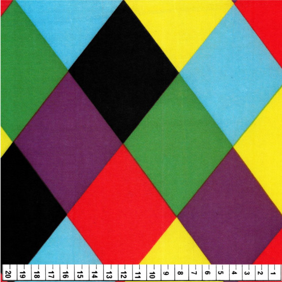 Tecido Cetim estampado Pierrô Losango Colorido Largura 1,47mt Larg. 1,47mt 100% Poliester