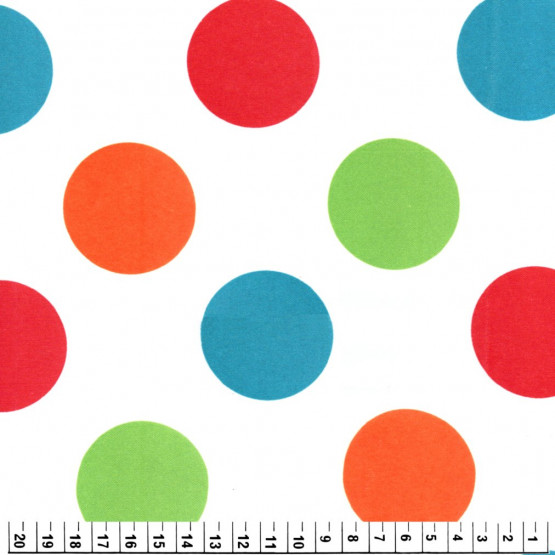 Tecido Cetim estampado Bolas Coloridas Larg. 1,47mt 100% Poliester 78gr/m2