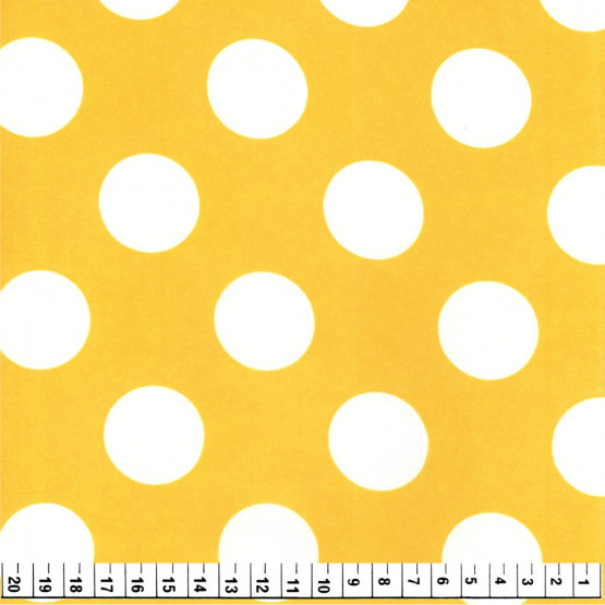 Tecido Cetim estampado Bola Branca e Fundo Amarelo Larg. 1,47mt 100% Poliester 78gr/m2