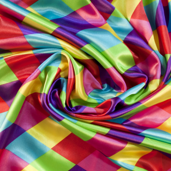 Tecido Cetim Estampado Losango Colorido 46 Larg. 1,47mt 100% Poliester 78gr/m2