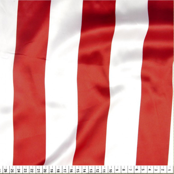 Tecido Cetim Estampado Listras Vermelhas e Brancas 5cm Larg. 1,47mt 100% Poliester 78gr/m2
