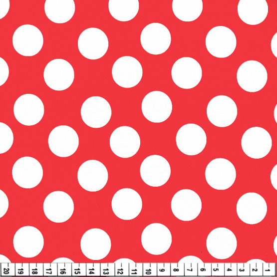 Tecido Cetim Estampado Bola Branca e Fundo Vermelho Larg. 1,47mt 100% Poliester 78gr/m2