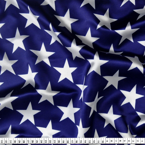 TECIDO CETIM ESTAMPADO ESTRELA BRANCA E FUNDO AZUL ROYAL ESCURO FANTASIA MULHER MARAVILHA LARG. 1,47 - 2