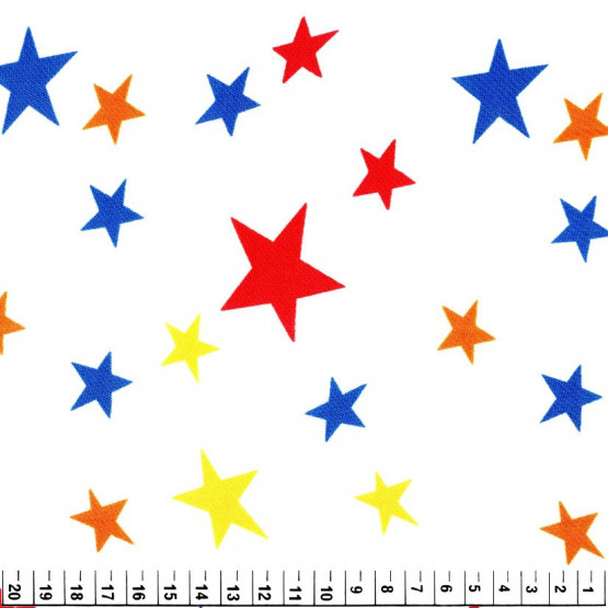 Tecido Cetim estampado Estrelas Coloridas Larg. 1,47mt 100% Poliester