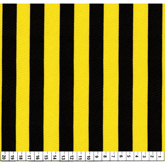Tecido Cetim estampado Listrado Preto e Amarelo Larg. 1,47mt 100% Poliester