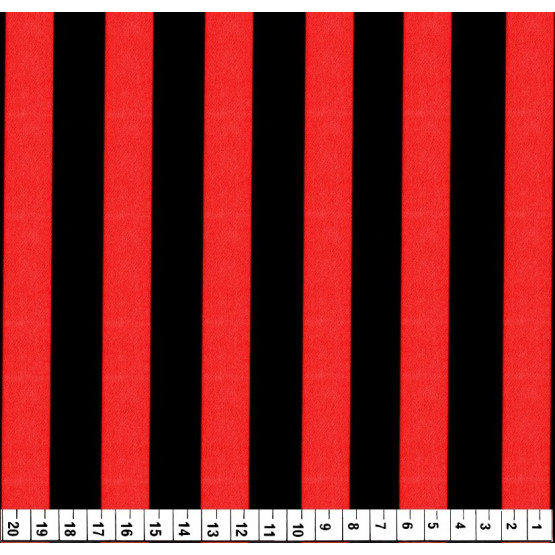 Tecido Cetim estampado Listrado Preto e Vermelho Larg. 1,47mt 100% Poliester