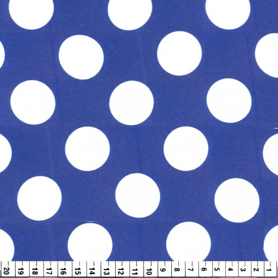 Tecido Cetim estampado Bola Branca  e Fundo Azul Royal Larg. 1,47mt 100% Poliester