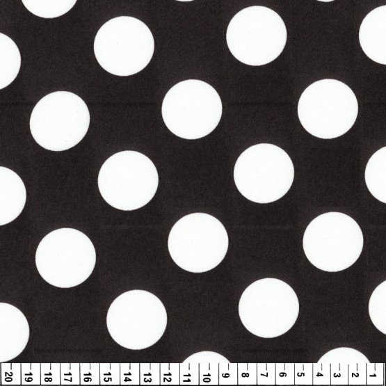 Tecido Cetim estampado Bola Branca e Fundo Preto Larg. 1,47mt 100% Poliester