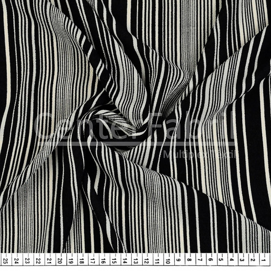 Tecido Crepe Bubble Milayde Estampa Listrada Preto/Off White Larg 145cm 97%Poliester.3%Elastano. Conserv1-H/2-2/3-3/5-3/6-1 