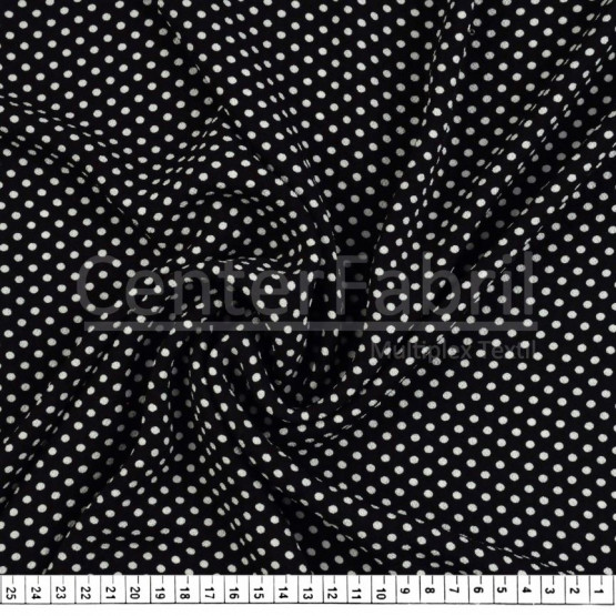 Tecido Crepe Bubble Milayde Estampa Bolinhas Brancas Fdo Preto Larg 145cm 97%Poliester.3%Elastano. Conserv1-H/2-2/3-3/5-3/6-1 