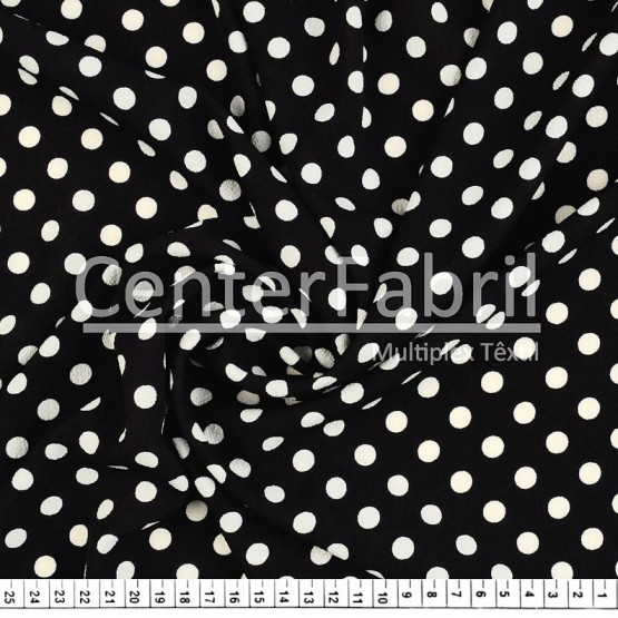 Tecido Crepe Bubble Milayde Estampado Bola Média Crú Fdo Preto Larg 145cm 97%Poliester.3%Elastano. Conserv1-H/2-2/3-3/5-3/6-1 