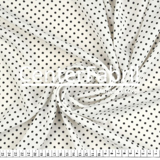 Tecido Crepe Bubble Milayde Estampado Bola PQ Preto Fdo Crú/Off Larg 145cm 97%Poliester.3%Elastano. Conserv1-H/2-2/3-3/5-3/6-1 