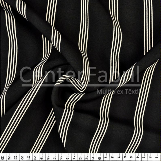 Tecido Alfaiataria Leve New Look Estampa Listrado Bege e Preto c/Elastano Larg 147cm 90%Poliester 10%Elastano 201gr/m2