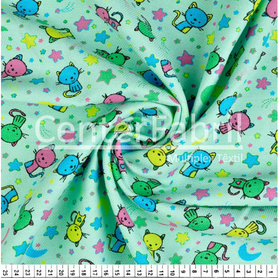 Tecido Flanela Estampa Infantil Sarja Plus Mel Verde Larg. 80cm 100%Algodão des90133 184gr/m2