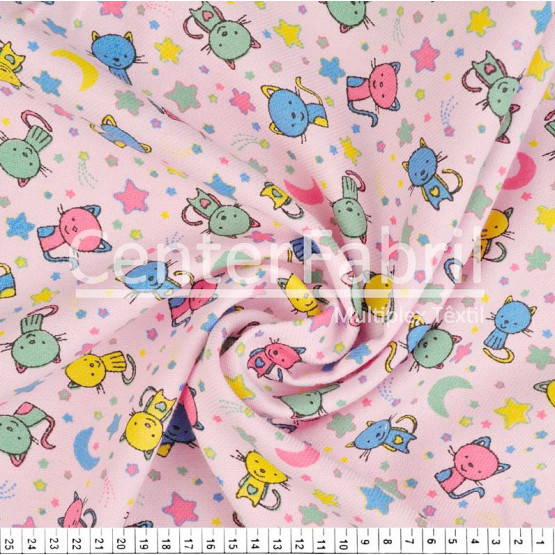 Tecido Flanela Estampa Infantil Sarja Plus Mel Rosa Larg. 80cm 100%Algodão des90133 184gr/m2