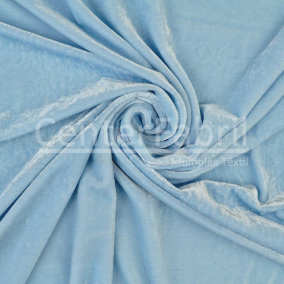 Tecido Veludo Spandex Azul Claro Nuances Amassados para maior Brilho velvet Larg1,45mt - 83%Poliester/17%Elastano.Conserv1-N/2-2/3-2/5-3/6-1