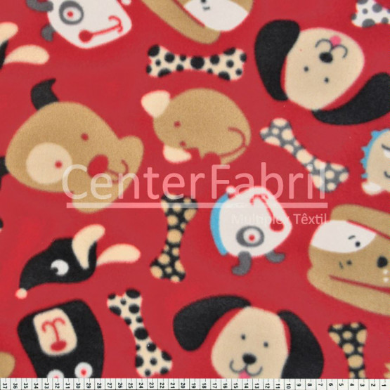 Tecido Soft Fleece Estampado  Dog Vermelho Larg 1,60mt 100%Poliester - Preço por metro.promo de $27,90 por