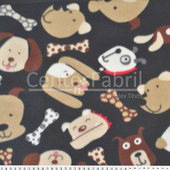 Tecido Soft Fleece Estampado Dog Preto Larg 1,60mt 100%Poliester - Preço por metro.Conserv1-N/2-2/3-2/5-3/6-1
