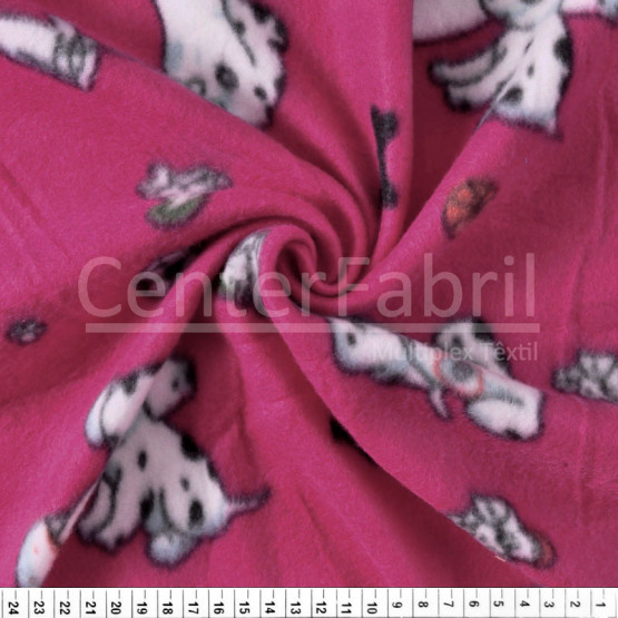 Tecido Soft Fleece Estampado  Dog Bco Fdo Cereja Larg 1,60mt 100%Poliester -Preço por metro.promo de $27,90 por