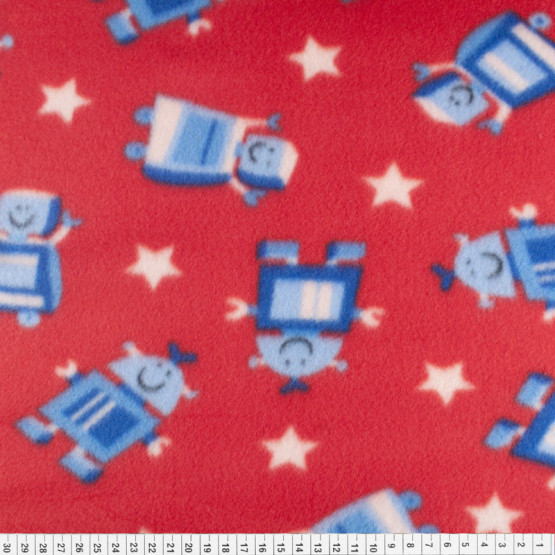 Tecido Soft  Estamp Largura 160cm 100%poliester Robô Azul Fdo - Preço por metro
