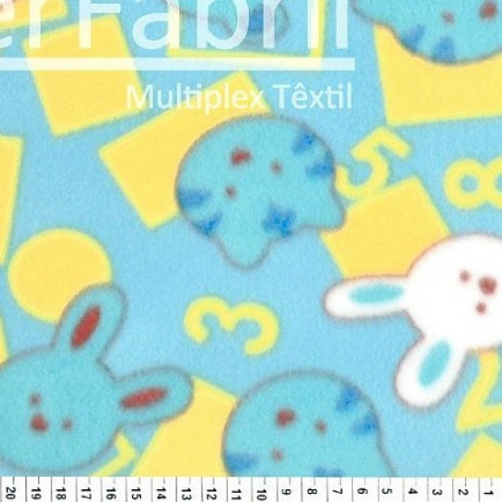 Tecido Soft Fleece Estampado Urso, Coelho e Gato Fdo Azul  Larg 1,60mt 100%Poliester - Preço por metro.Conserv1-N/2-2/3-2/5-3/6-1
