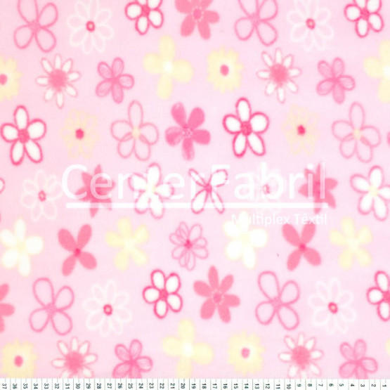 Tecido Soft Fleece Estampado Flores Rosa, Amarelo e Branco Fdo Rosa Larg 1,60mt 100%Poliester - Preço por metro.Conserv1-N/2-2/3-2/5-3/6-1