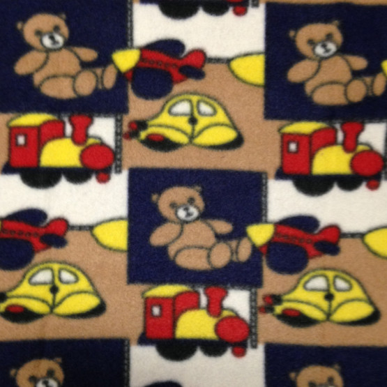 Tecido Soft Fleece Estampado Ursinho Camel e Brinquedos Larg 1,60mt 100%Poliester - Preço por metro
