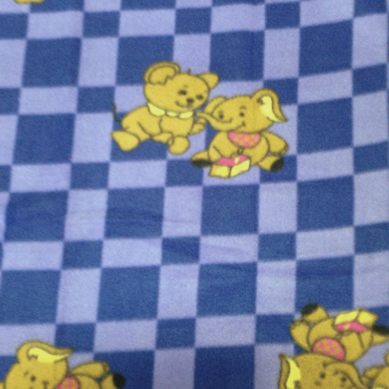 Tecido Soft Fleece Estampado Elefantes e Ratinhos com Xadrez Azul Larg 1,60mt 100%Poliester - Preço por metro