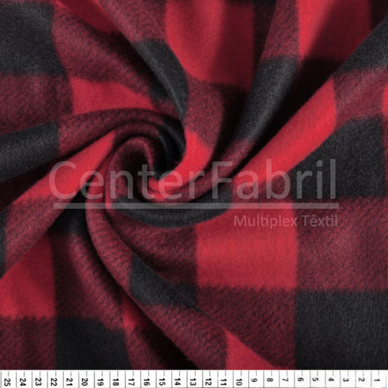 Tecido Soft Fleece Estampado Xadrez Preto e Vermelho Larg 1,60mt 100%Poliester - Preço por metro.promo de $27,90 por