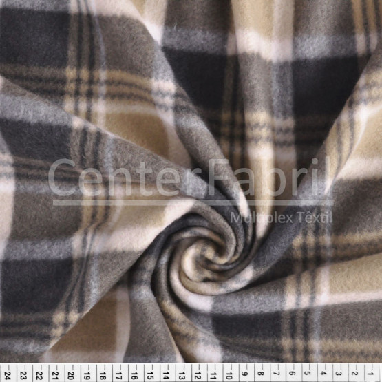 Tecido Soft Fleece Estampado Xadrez Preto e Bege Lg 1,60mt 100%Poliester - Preço por metro.promo de $27,90 por