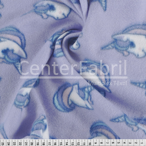 Tecido Soft Fleece Estampado Unicórnio Fdo.Lilás Lg 1,60mt 100%Poliester - Preço por metro.promo de $27,90 por