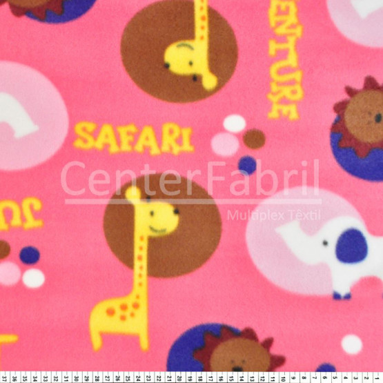 Tecido Soft Fleece Estampado Safari Rosa Larg 1,60mt 100%Poliester - Preço por metro.promo de $27,90 por