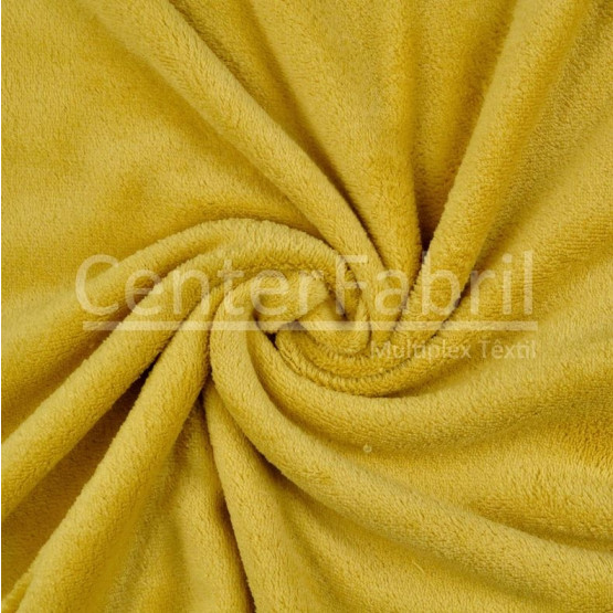Tecido Plush Soft Aveludado Liso Mostarda Largura 220cm 100%Poliester 180gr/m2- Preço por metro.promo de $27,90 por