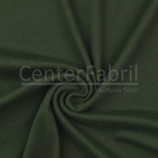 Malha Punho - Ribana Tubular canelado grosso Verde Escuro Largura 57cm 98%Algodão 2%Elastano Preço por Metro