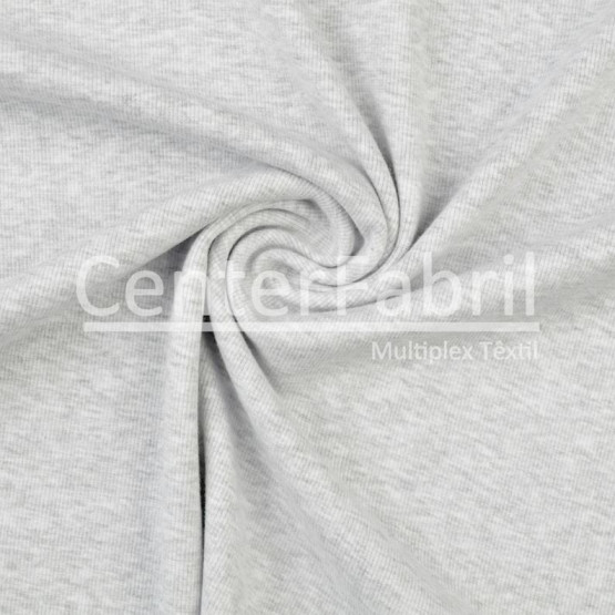 Malha Punho - Ribana Tubular canelado grosso Cinza Mescla Claro Largura 57cm 98%Algodão 2%Elastano Preço por Metro