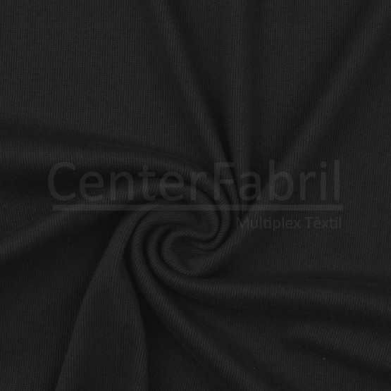 Malha Punho - Ribana Tubular canelado grosso Preto Largura 57cm 98%Algodão 2%Elastano Preço por Metro