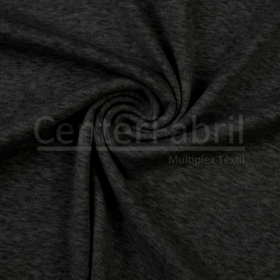 Malha Punho - Ribana Tubular canelado grosso Cinza Chumbo Mescla Largura 54cm 98%Algodão 2%Elastano Preço por Metro