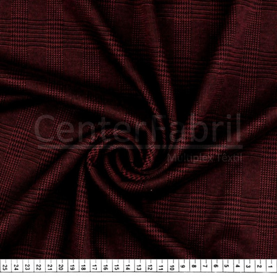 Tecido Malha Jacquard Taylor Principe de Gales Preto/Vinho Larg 150cm 97%Poliester 3%Elastano* Preço por metro.Conserv1-N/2-2/3-3/5-3/6-1