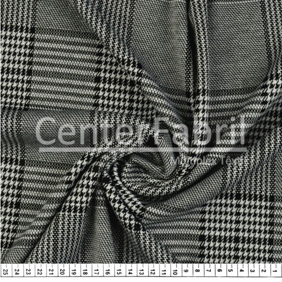 Tecido Malha Jacquard Taylor Escoses Preto/Off White Claro Larg 150cm 97%Poliester 3%Elastano* Preço por metro.Conserv1-N/2-2/3-3/5-3/6-1