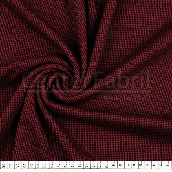 Tecido Malha Jacquard Taylor Pied Poule Preto/Vermelho Escuro Larg 150cm 97%Poliester 3%Elastano* Preço por metro.Conserv1-N/2-2/3-3/5-3/6-1