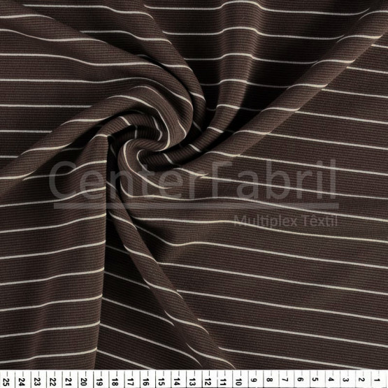 Tecido Malha Gorgurinho Fio Tinto Risca de Giz Chocolate Larg 180cm 94%Poliester 4%Viscose 2%Elastano 315gr/m2