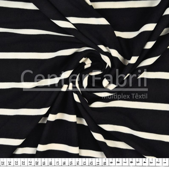 Malha Viscolycra Listrada Preto/Off White Larg 160cm 79Poliester17%Viscose 4%Elastano180gr/m2 * Preço por metro.